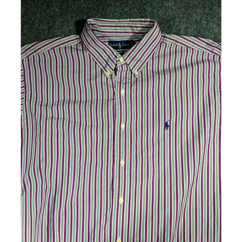 Vintage 90s Ralph Lauren Striped Button Up Shirt XL Purple Preppy